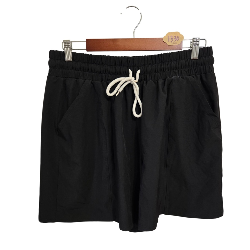 Kona Sol Womens Black Swim Shorts Elastic Waist Drawstring Pockets Size L